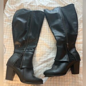 Torrid tall black knee boots, size 9W, wide calf, used